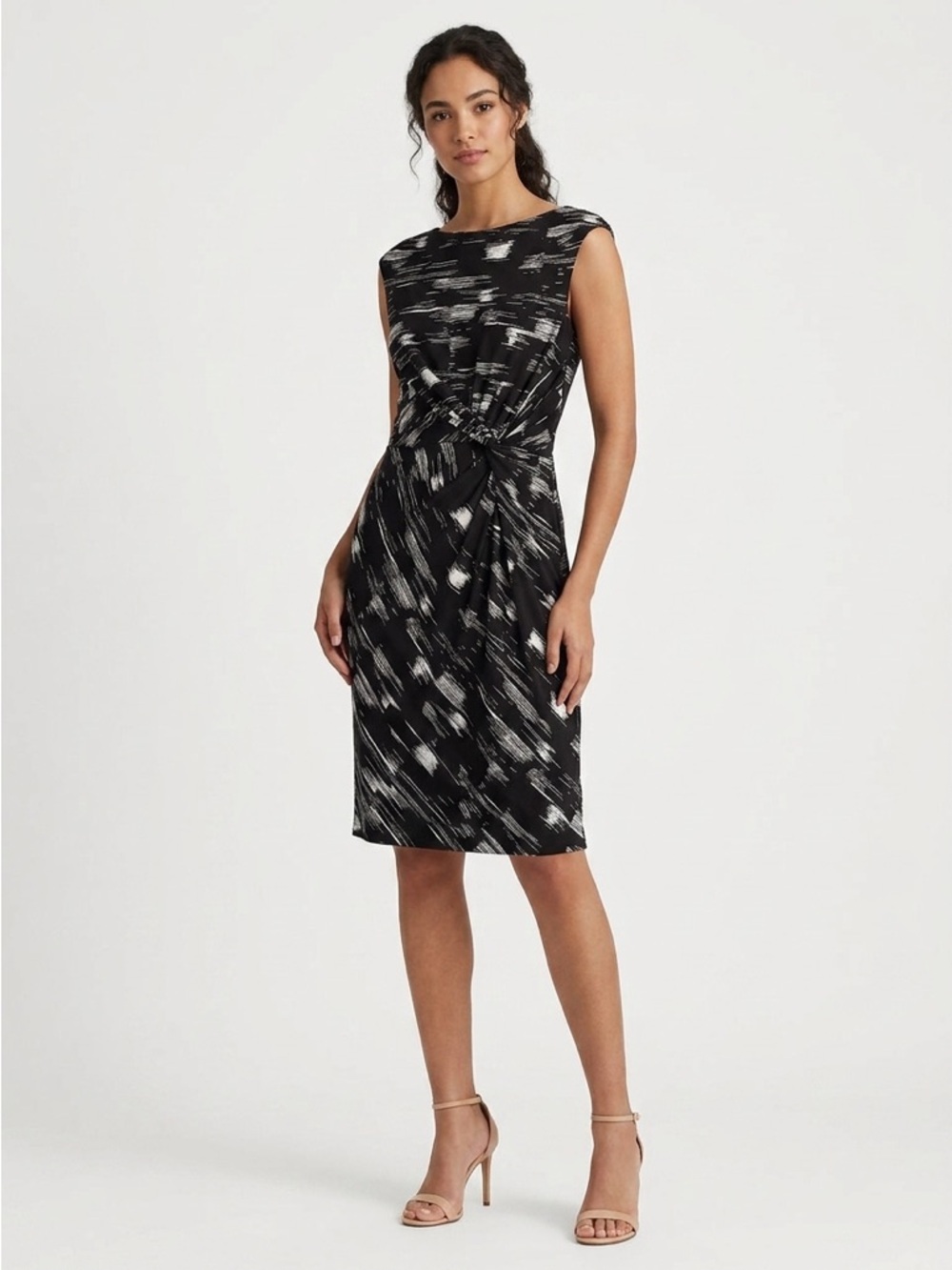 Lauren Ralph Lauren Twist Front Sleeveless Jersey Midi Dress Abstract Black 10